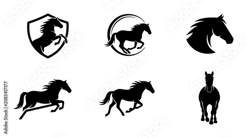 Foto Horse Silhouette Vector Icons Collection, Equestrian Animal Graphics Set, Horse