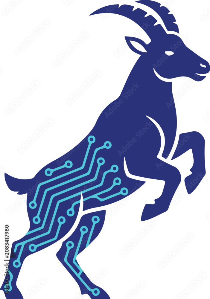Fototapeta premium Digital Goat Illustration Featuring Electronic Circuit Board Pattern.