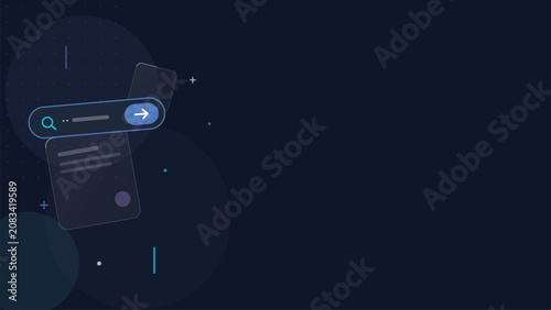 Modern Search Bar Interface and Digital Data Windows Dark Glassmorphism Illustration Graphic for World Wide Web Day Concept and Global Internet Connectivity