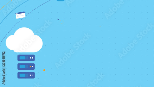 Cloud Computing Server Storage and Internet Connection Flat Minimalist Illustration for World Wide Web Day Technology Background and Digital Data Networking Poster