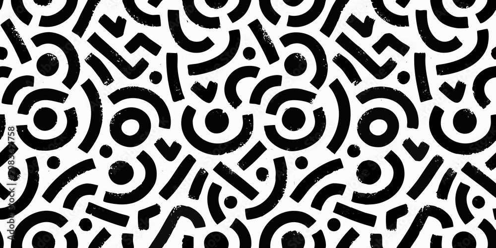 Naklejka premium Abstract Brush Stroke Pattern Seamless Black And White Design
