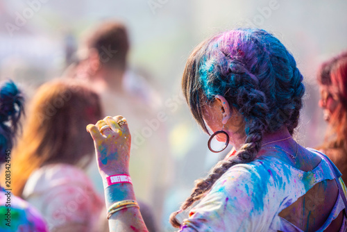 Montreal, Canada - June 28 2026: Holi celebration in downtown Montreal bursts with vibrant color, music, and joyful crowds transforming the urban space into a festive cultural gathering
