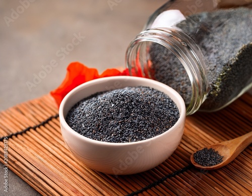 poppy seed in glass jar