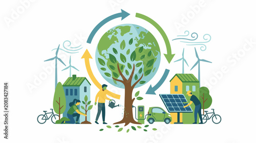 Diverse eco-friendly activities supporting planet health and sustainability
