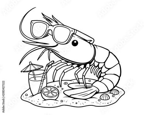Shrimp with Sunglasses Vector Illustration Summer Mascot