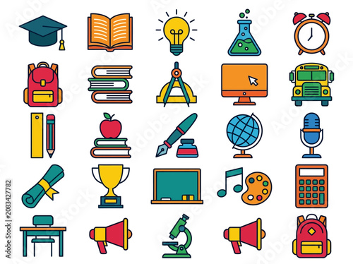 Cuadro en lienzo Comprehensive School and Education Vector Icon Set - Learning and Academic Symbo