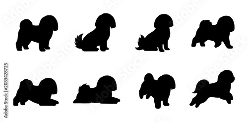Quadro su tela Shih Tzu Dog Silhouettes, Set of 8 Poses, Black Vector Art, Cute Pet Illustratio