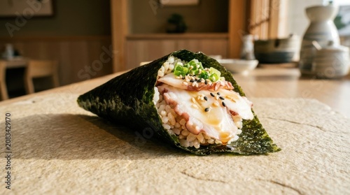 Grilled eel unagi hand roll sushi temaki with handroll japanese appetizer