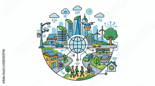 Diverse elements of a smart city interconnected via a central globe