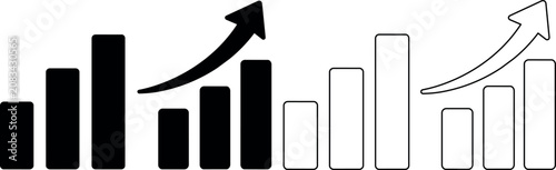 Bar chart with upward trending arrow indicating growth and progress