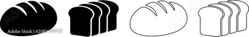 Foto Set of bread icons, including whole loaves and sliced bread, in black and white