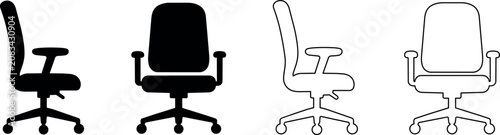 Quadro su tela Set of office chairs in silhouette and outline styles on a white background