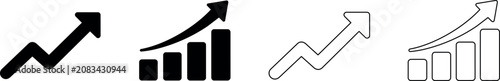 Set of four icons representing upward trending graphs and charts