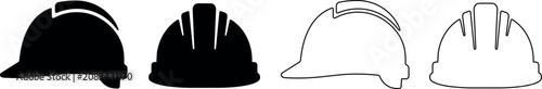 Photos Set of four construction hard hats in silhouette and outline styles