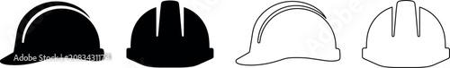 Fotografie Set of hard hat icons in silhouette and outline styles for safety and constructi