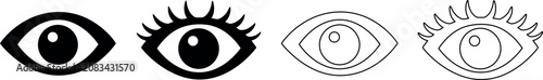 Foto Collection of stylized eye icons in black and white, representing vision and per