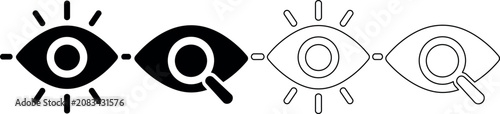 Foto Eye icons with magnifying glass and light rays, representing vision and search