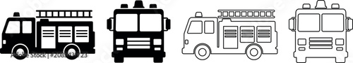 Foto Set of four fire truck icons in silhouette and outline styles