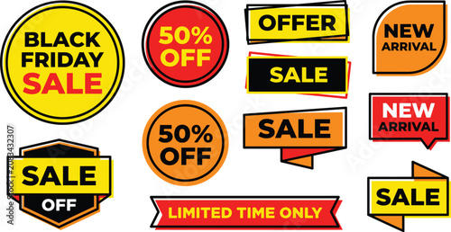 Konstfotografi Black Friday sale and new arrival badge stickers collection set in flat design s