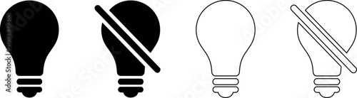 Foto Set of light bulb icons, some crossed out, representing ideas and their absence