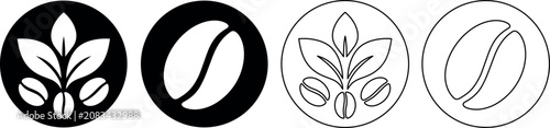Fotografía Coffee bean and plant icons in black and white circular designs