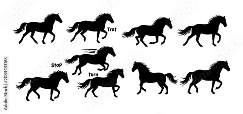 Konstfotografi Horse Silhouette Animation Frames, Galloping and Trotting Vector Set, Equestrian