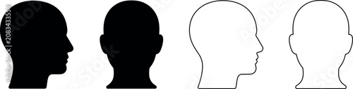 Tableau sur toile Set of human head silhouettes in profile and frontal views