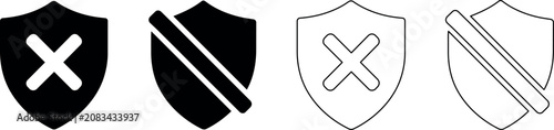 Tableau sur toile Shield icons with cross and diagonal line indicating security or access denied