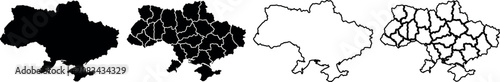 Photos Ukraine map outlines and administrative divisions in black and white