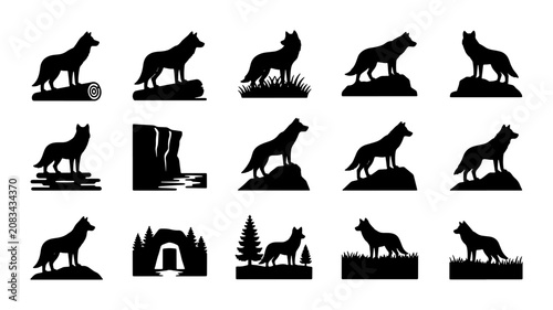 Canvastavla Wolf Silhouette Collection, Wild Animal Vector Icons, Nature Scene Graphics, Can