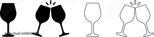 Foto Two wine glasses clinking together in a toast, presented in silhouette and outli