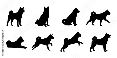 Shiba Inu Dog Silhouettes, Set of 8 Poses, Black Vector Icons for Pet Lovers and Japanese Culture Enthusiasts