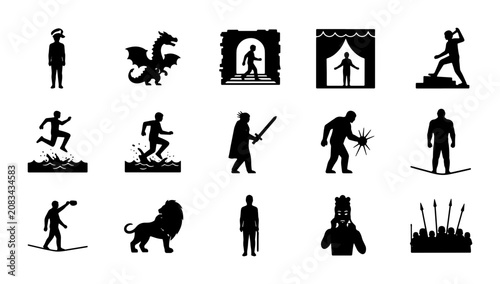 Fantasy Creature and Character Icons, Mythical Beasts, Heroes, and Villains Vector Set for Storytelling and Game Design