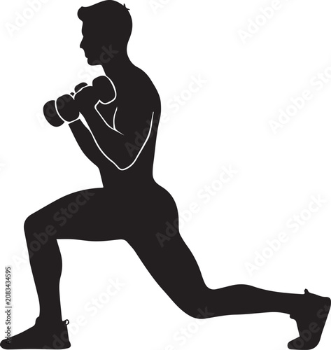 Dumbbell Lunge Workout Silhouette Leg Exercise Fitness Vector Icon
