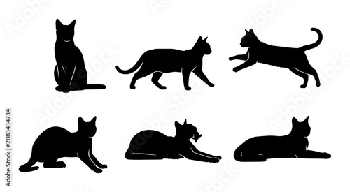 Black Cat Silhouettes Vector Set: Feline Poses, Domestic Animals, Graphic Elements for Pet Lovers, Wildlife Art, and Design Projects
