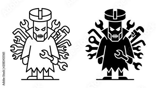 Bild auf Leinwand Evil Mechanic Mascot: A menacing, monstrous mechanic character surrounded by an array of tools, with glowing eyes and a grim expression, embodying mechanical prowess and a touch of the sinister