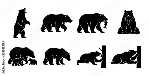 Принти на полотні Bear Silhouettes Collection, Wildlife Animal Icons, Forest Mammal Vector Graphic