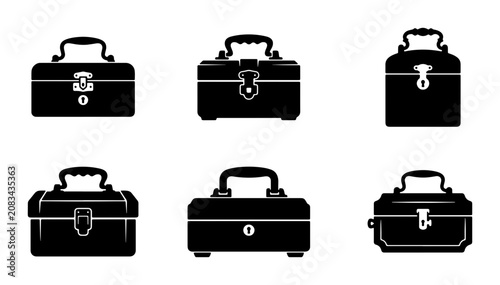 Konstfotografi Vintage Briefcase Icons, Retro Luggage Set, Classic Attache Case Collection, Bla