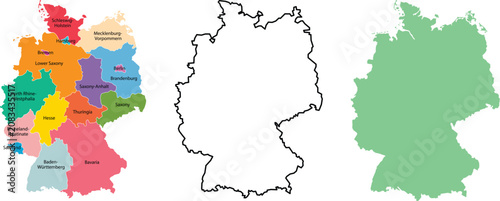 Tableau sur toile Germany federal states map collection with regional outlines provinces geography