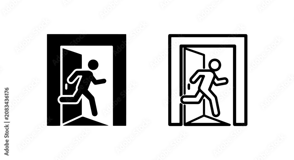 Fototapeta premium Emergency exit signage and evacuation path icons with emergency