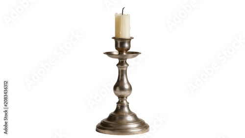 Obraz na plátně Ornate antique silver candlestick with unlit cream candle