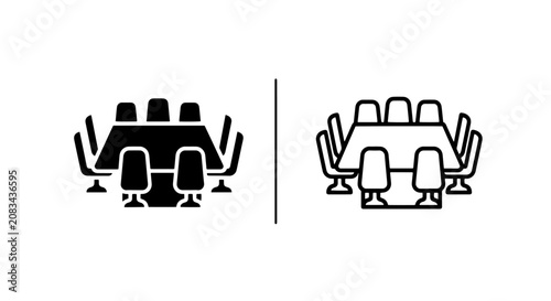 Foto Meeting room table and chairs icon set design with conference