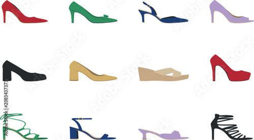 Quadro su tela High Heels and Women Fashion Shoe Icon Set with Stilettos Pumps Sandals and Wedg