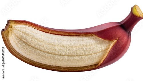 Obraz na płótnie Red banana with peel partially removed showing creamy flesh
