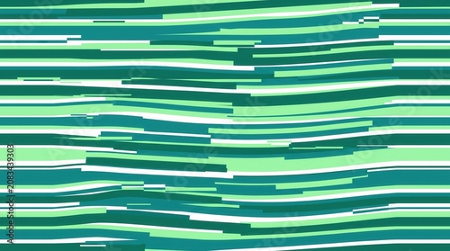 Abstract pattern of varying green and white horizontal segments and undulating lines
