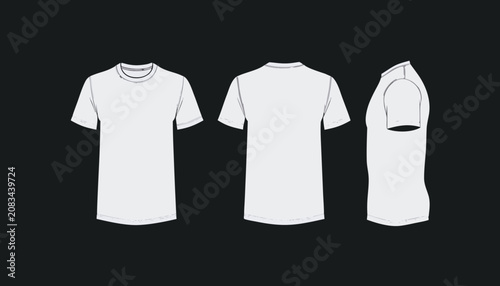Obraz na płótnie White Crewneck T-Shirt Apparel Flat Sketch Mockup Template