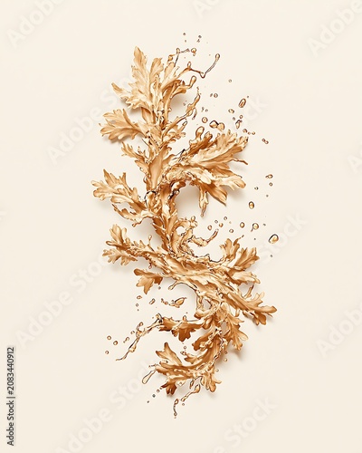 Golden liquid splashing into plant shape high resolution picture