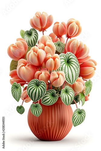 Green striped leaves on potted plant high resolution picture