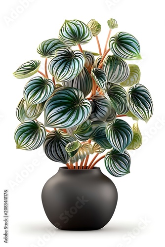 Indoor plant with round striped leaves high resolution picture