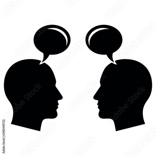 Fotografie Two people talking in conversation with speech bubbles